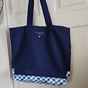 Bath & Body Works Blue Tote with Checkered Trim